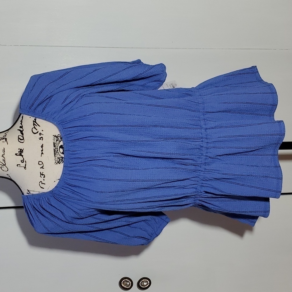 Nine West- Womens Peplum Square Neck Bluish Purple Top Pinstripes Sz.XL